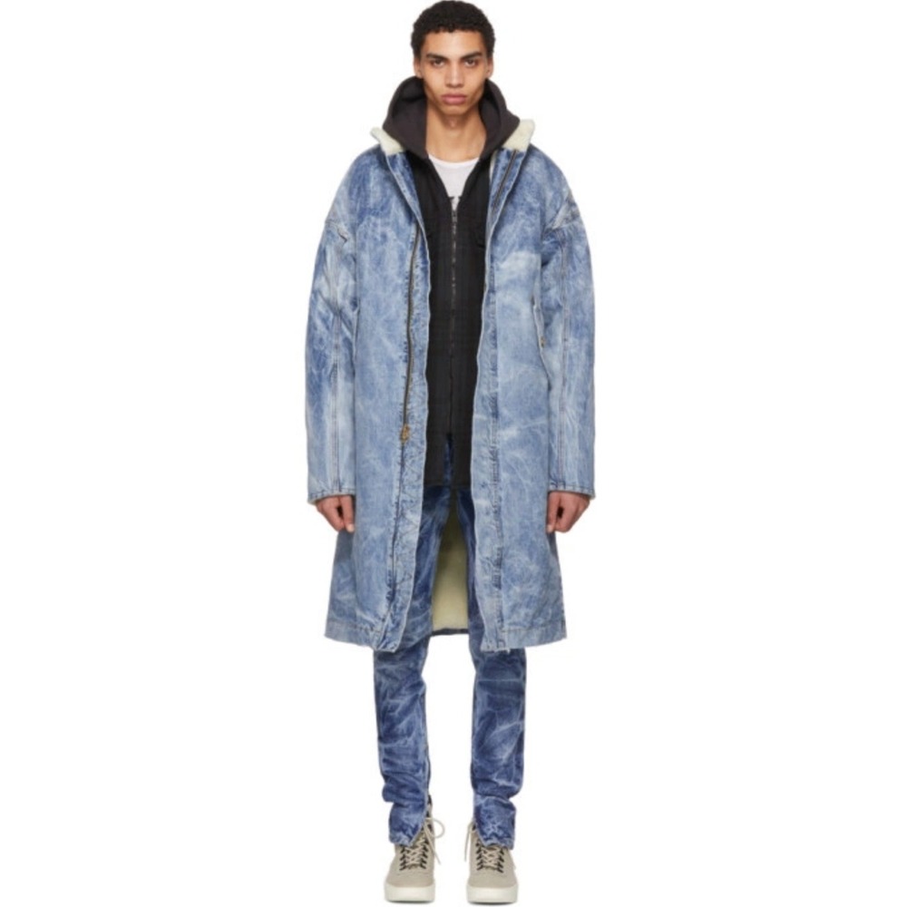 Fear of God Fourth Collection Denim Deck Coat Acid Wash Faux Fur Lined Parka